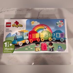 Lego DUPLO Train Set with Blue, Yellow, Red, Green, Purple Cars